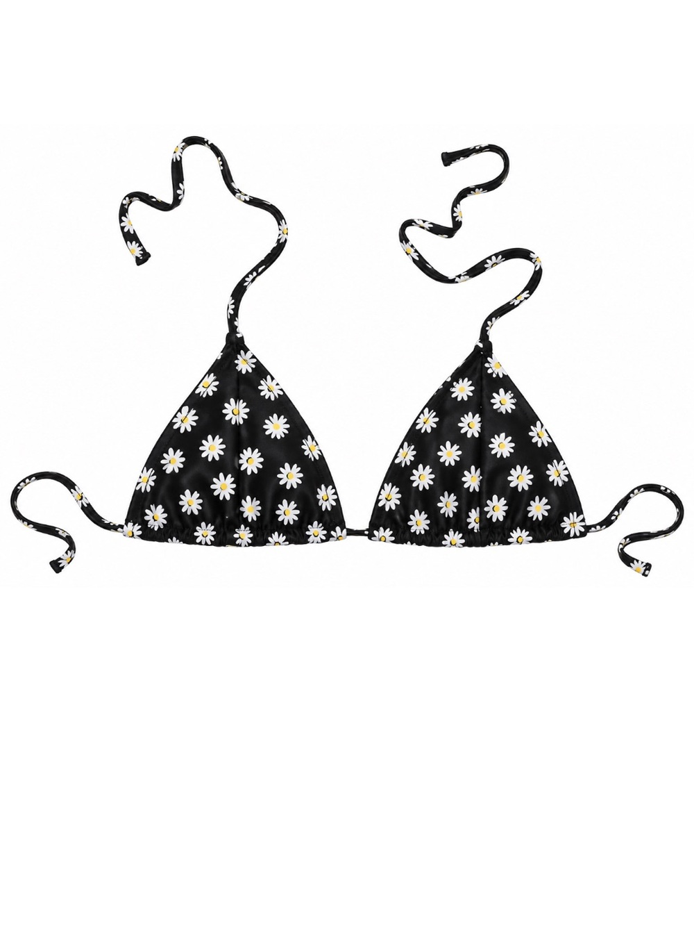 Daisy Print Black Triangle Bikini Top